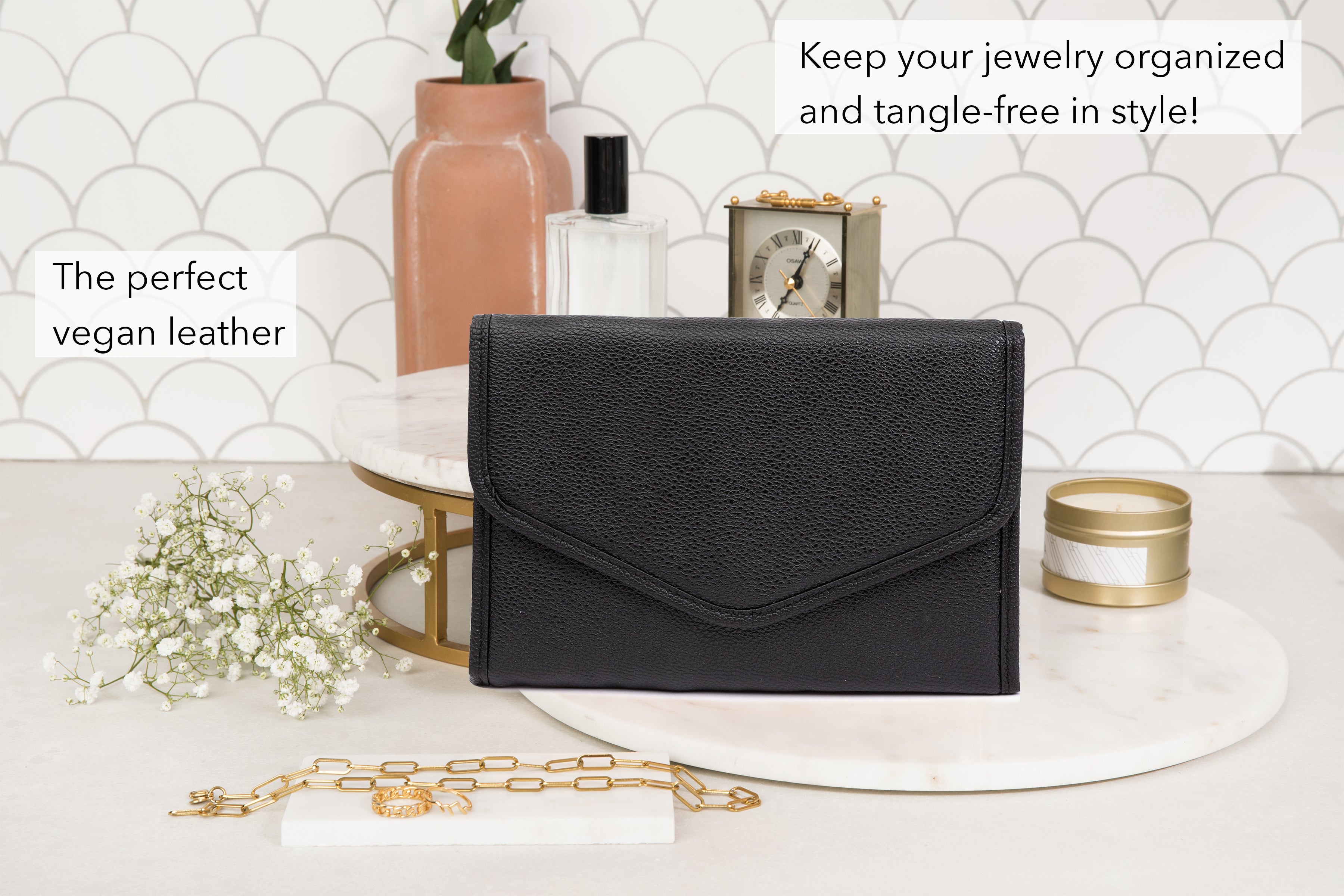 Black Vegan Leather Jewelry Organizer