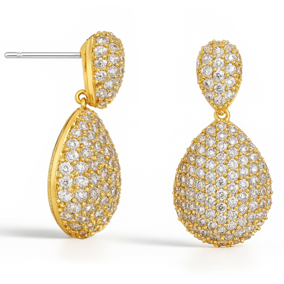 CZ Pavé Double Teardrop Earrings