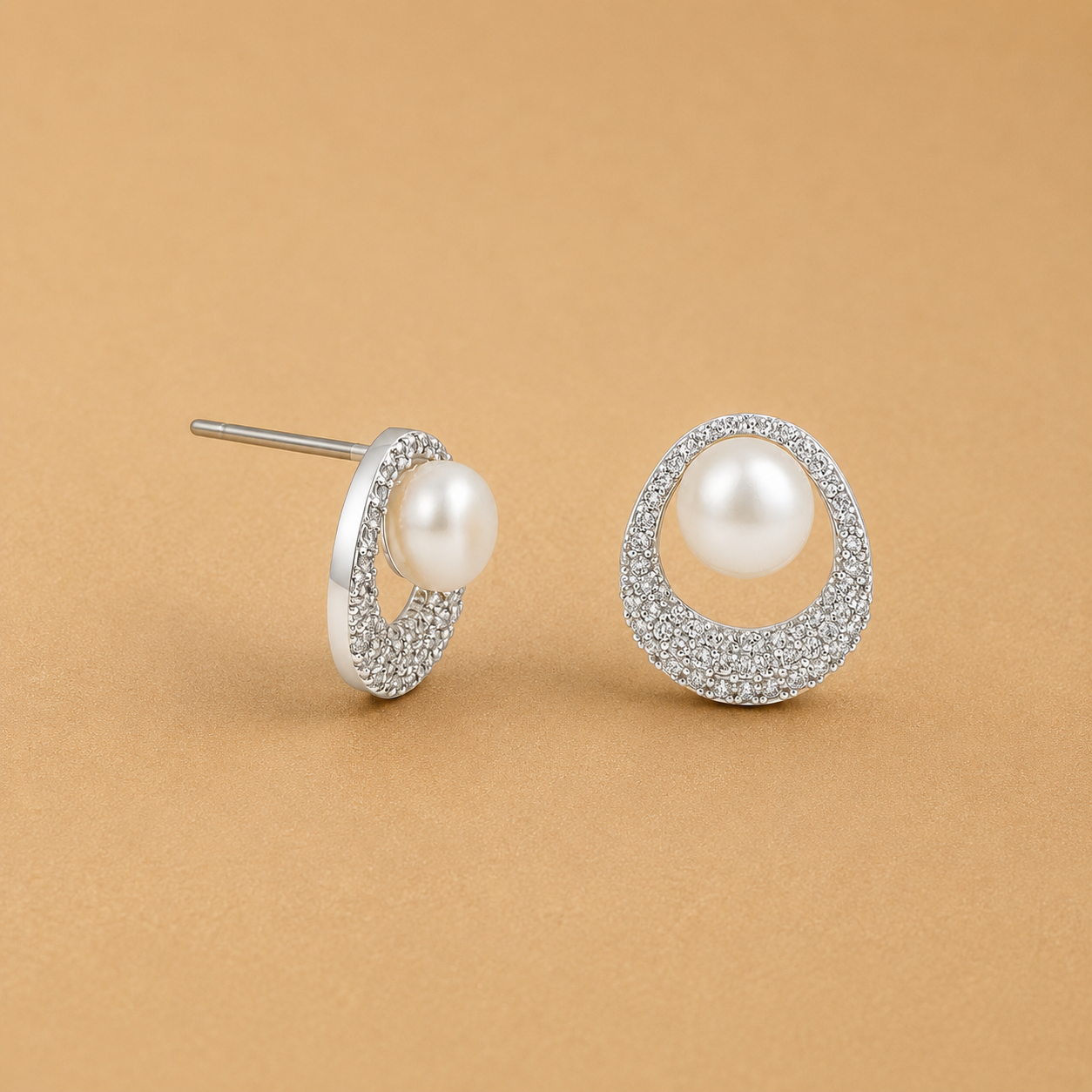 Cz Frame Pearl Knocker Studs
