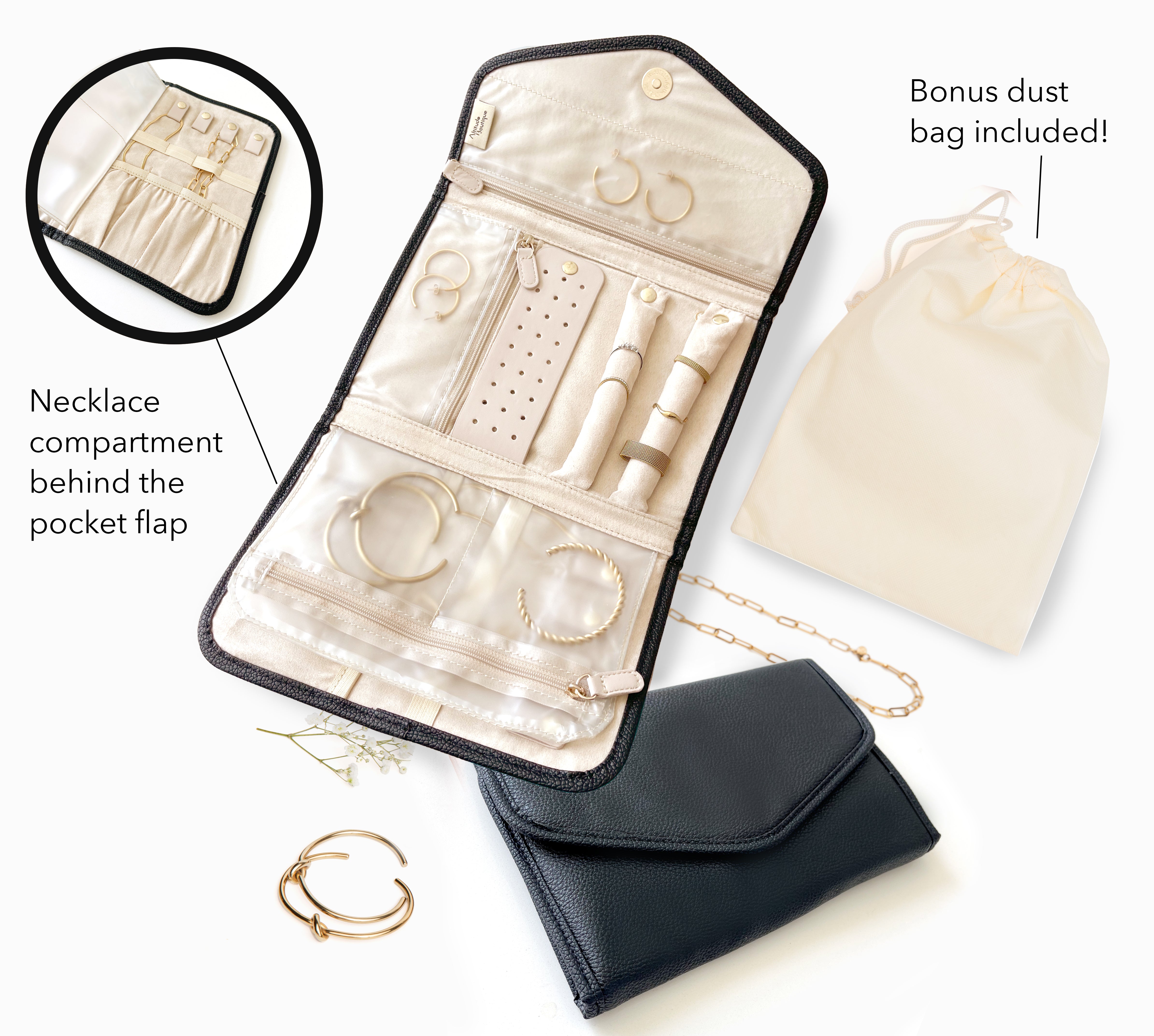 Black Vegan Leather Jewelry Organizer