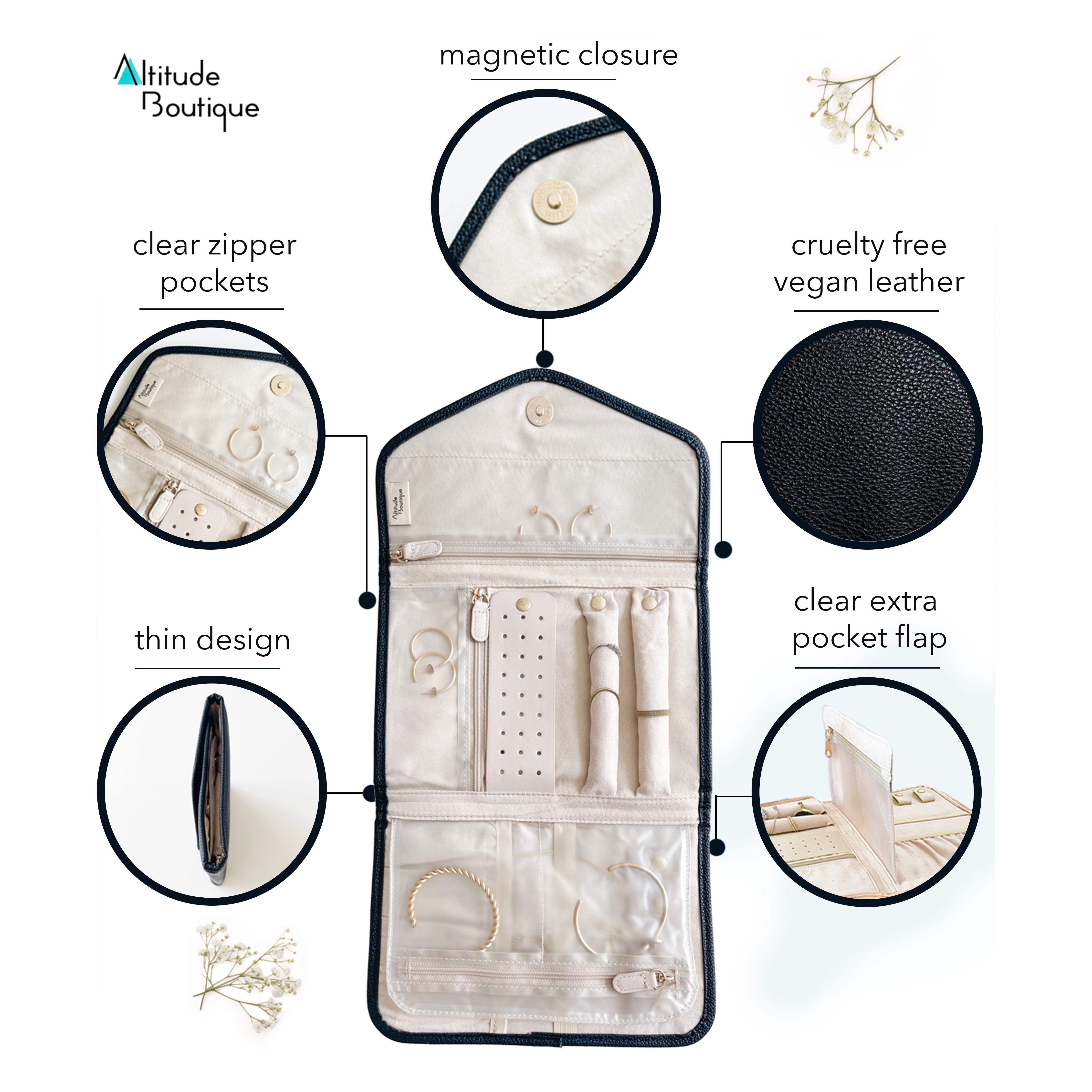 Black Vegan Leather Jewelry Organizer