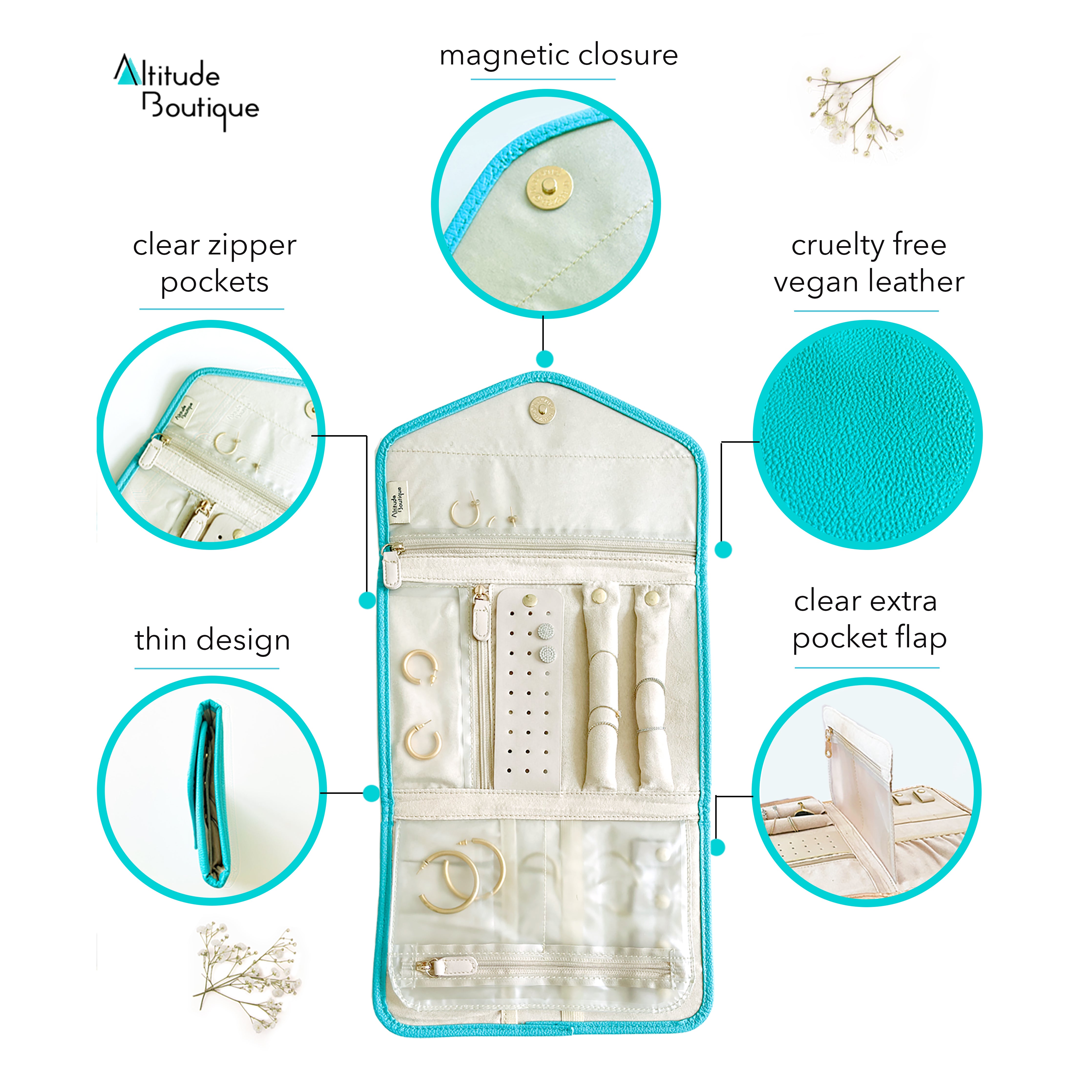 Teal Vegan Leather Jewelry Organizer