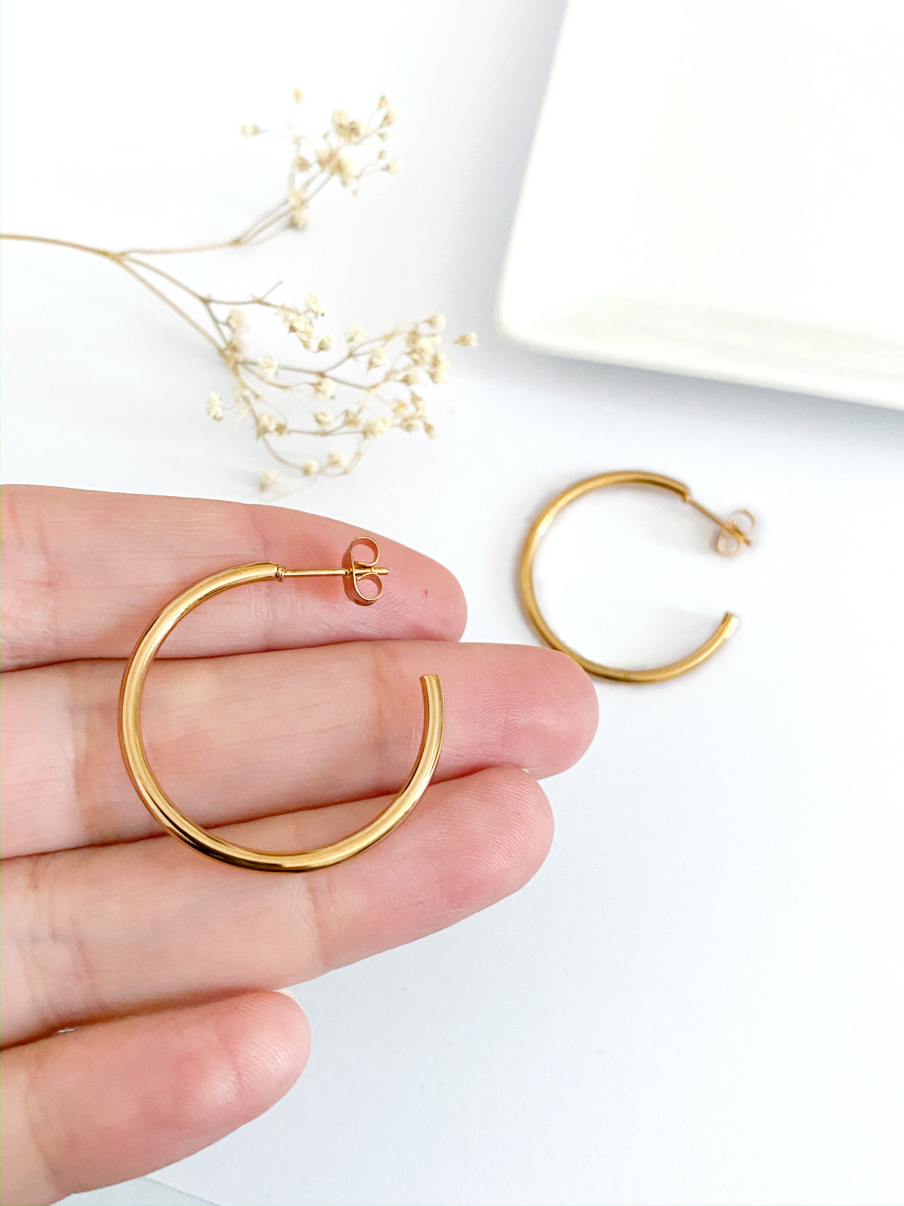 Gold Hoop Earrings 30mm