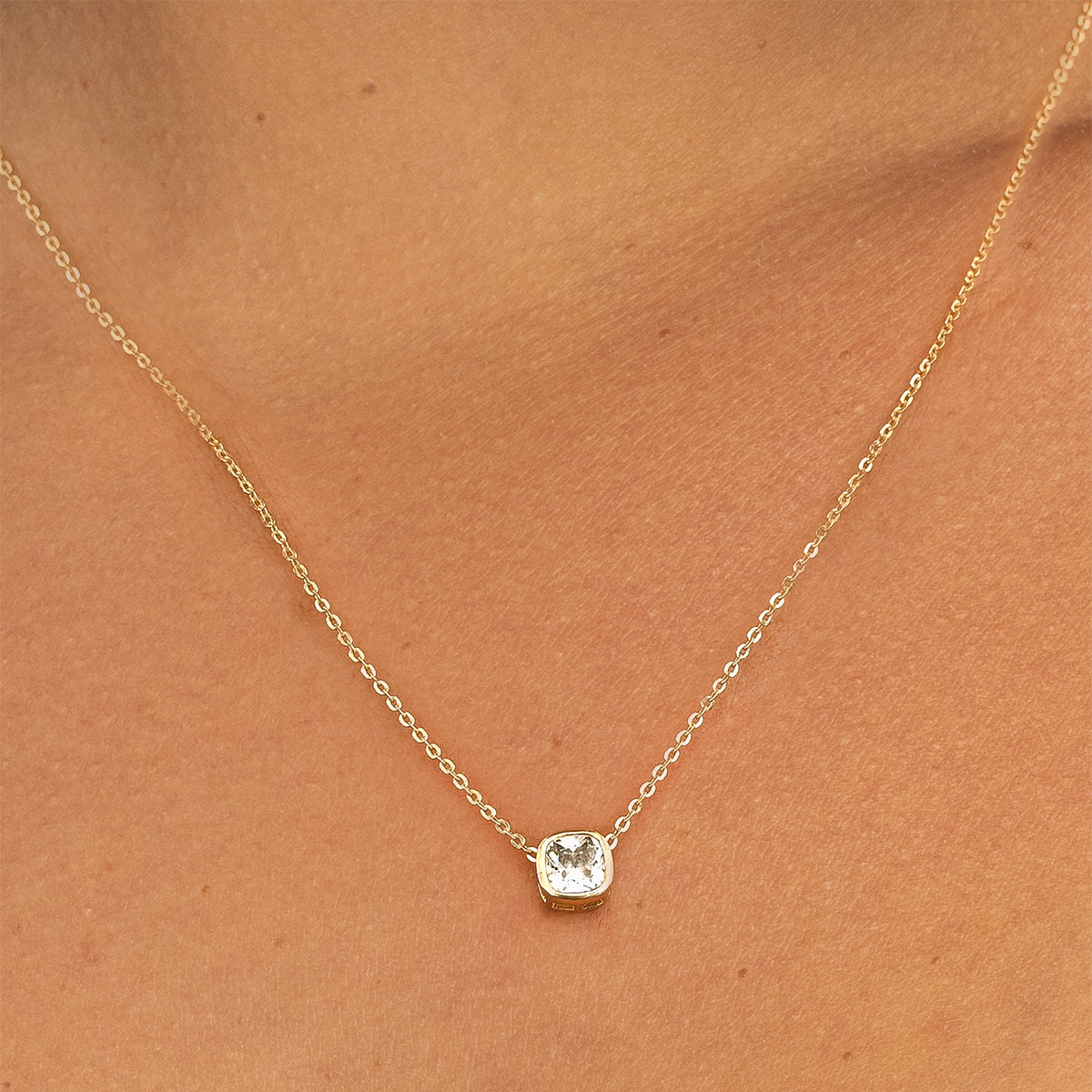 Floating CZ Bezel Solitaire Necklace