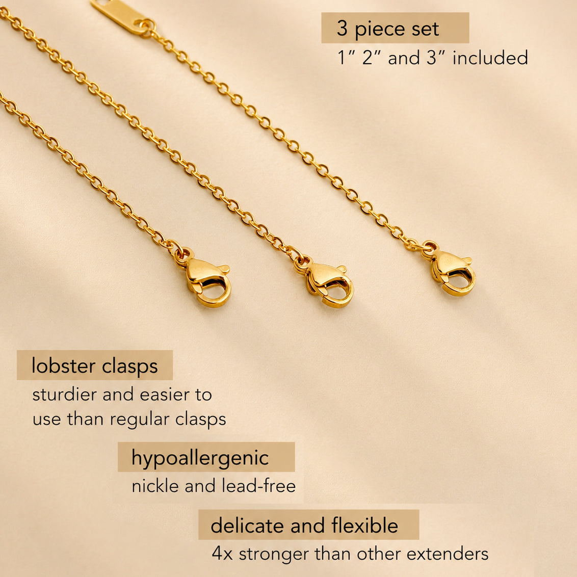 Necklace Extender 3 Piece Chain Set