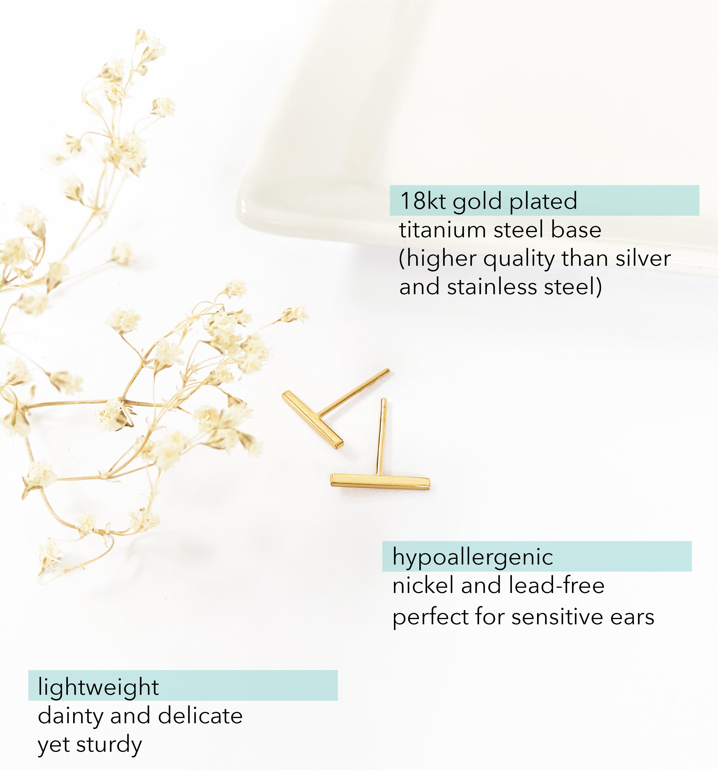 Thin Bar Stud Earrings