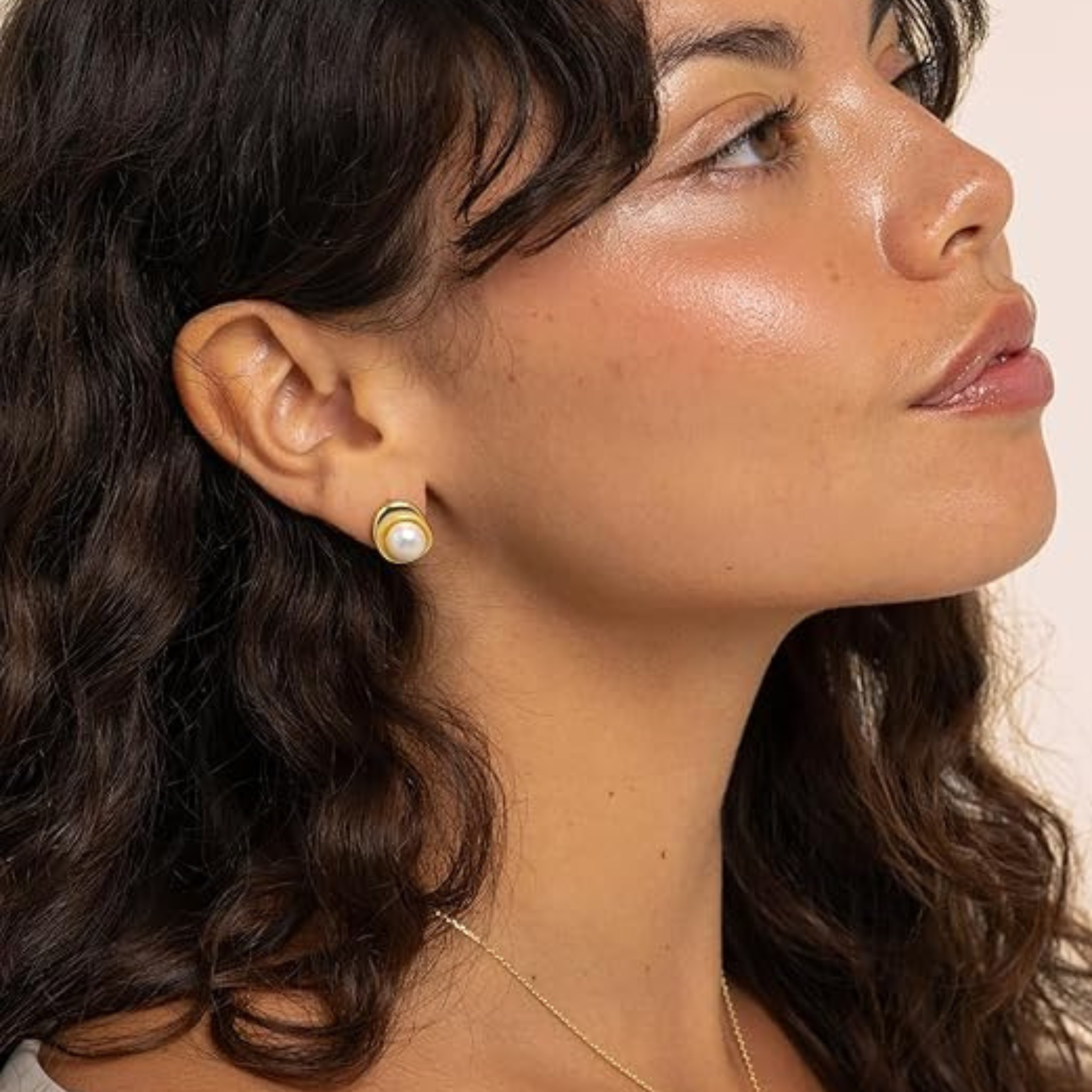 Oval Bezel Pearl Studs