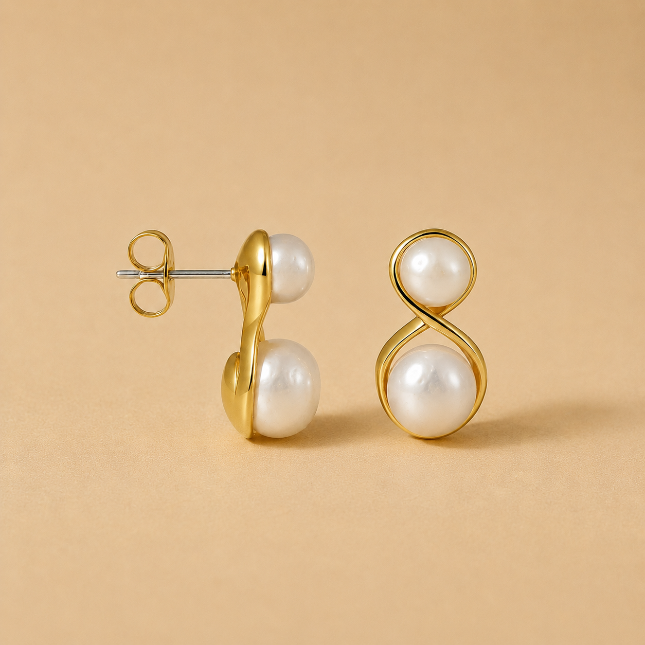 Infinity Double Pearl Studs