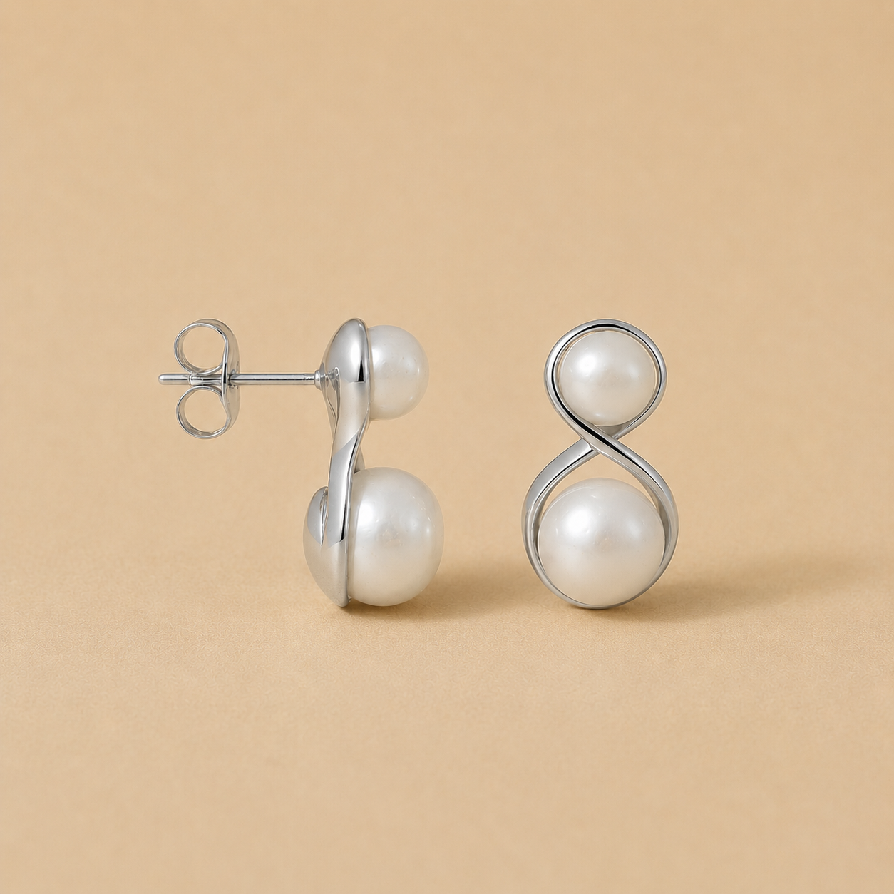 Infinity Double Pearl Studs