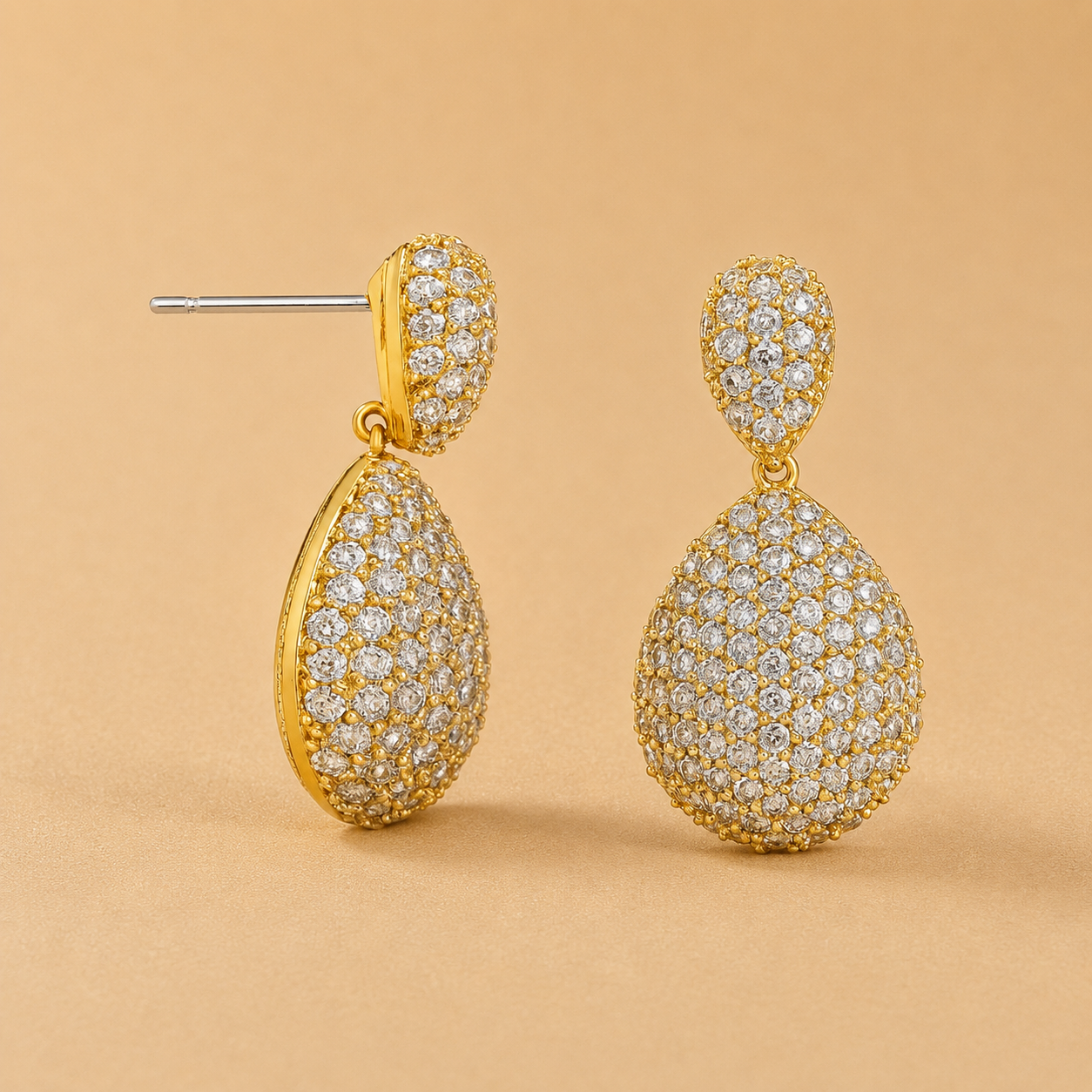 CZ Pavé Double Teardrop Earrings