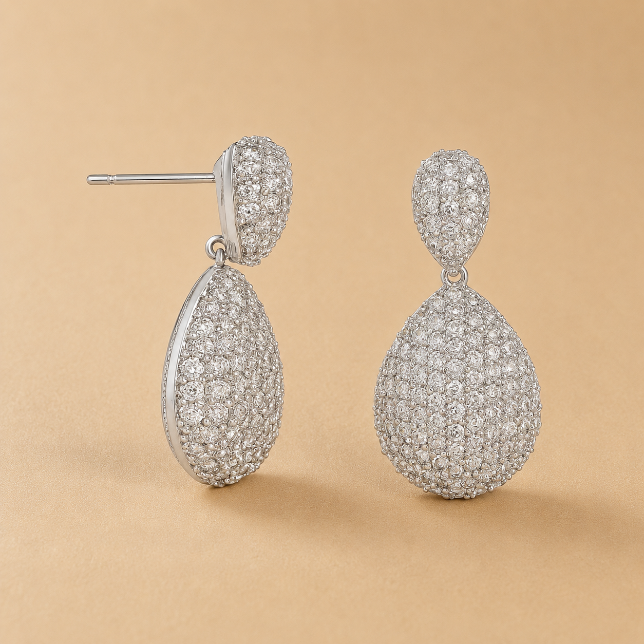 CZ Pavé Double Teardrop Earrings