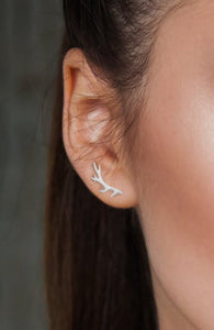Silver Antler Stud Victoria Earrings